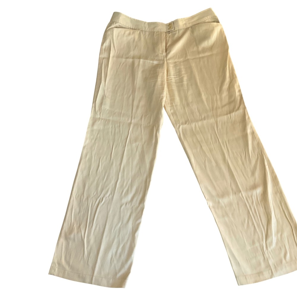 Tommy Bahama Silk Blend Trousers Womens 12 Cream Wide Leg RN 86549